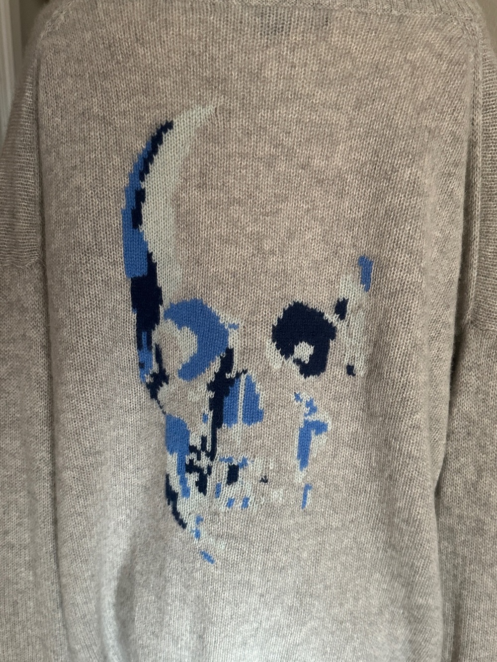 Skull Cashmere Gray Sweater Blue Abstract Rear Skull - Picture 3 of 6